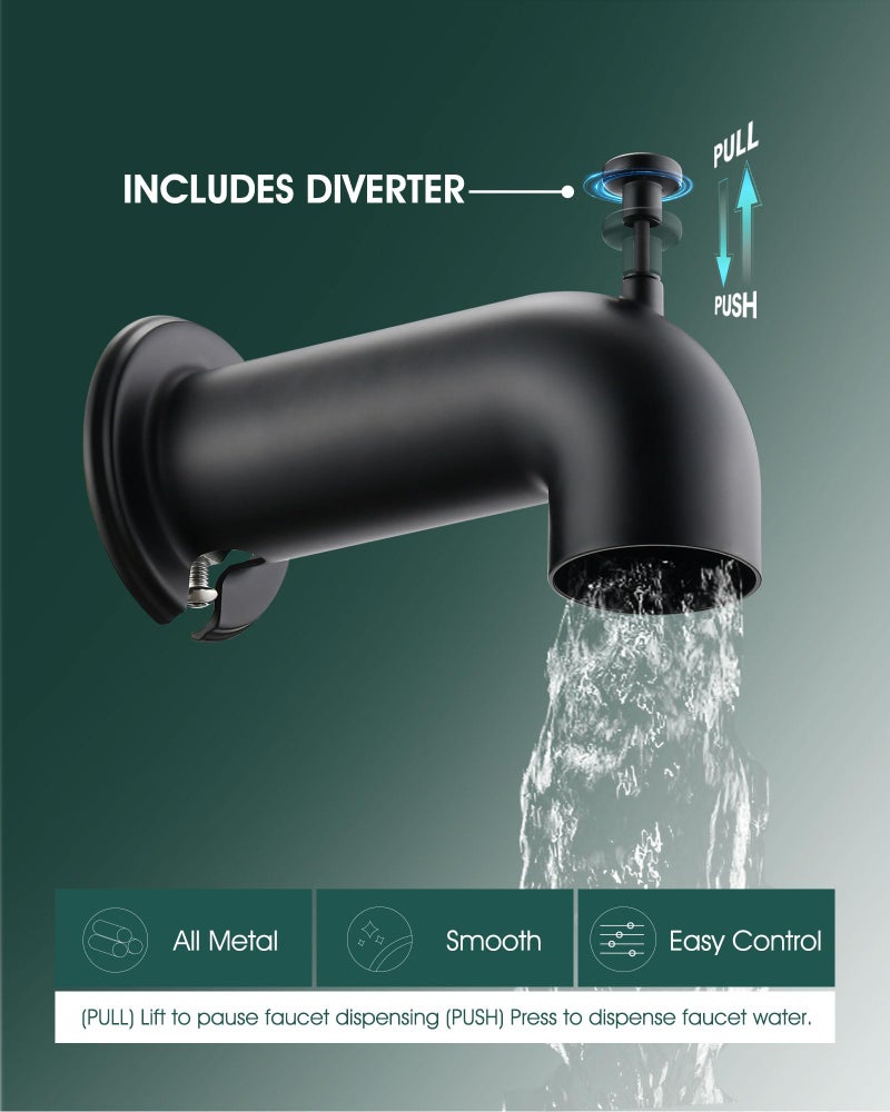 LOCALAND Slip-On Extra Long Tub Spout with Diverter, 1/2 Inch Slip Fit Connection,Matte Black - Image 3